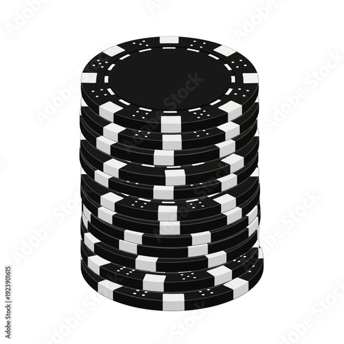 Stack of Black and White Casino Poker Chips Isolated on White Background