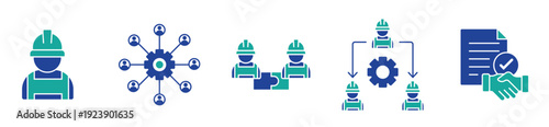 Construction Team Collaboration and Project Management Icon Set
