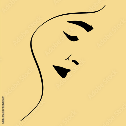 Modern woman portrait, beauty, surreal face, female body line art. For use as a flyer template or for use in web design