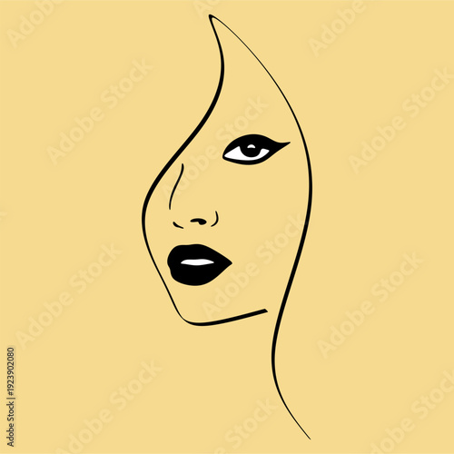 Modern woman portrait, beauty, surreal face, female body line art. For use as a flyer template or for use in web design