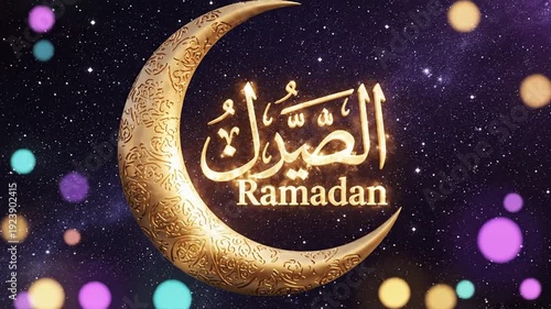 Ramadan Kareem Crescent Moon and Bokeh Lights Islamic Greeting