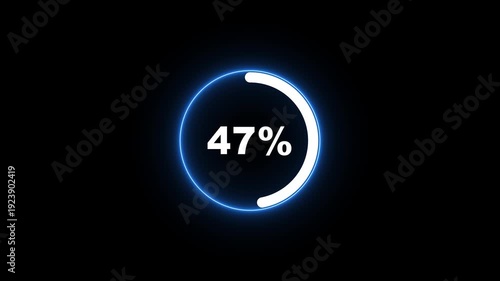 Neon loading animation counting from 0 to 80%, featuring a glowing green circle, and a charging connector on black background. Statistics Business and finance theme Visual Data Representation 4k video