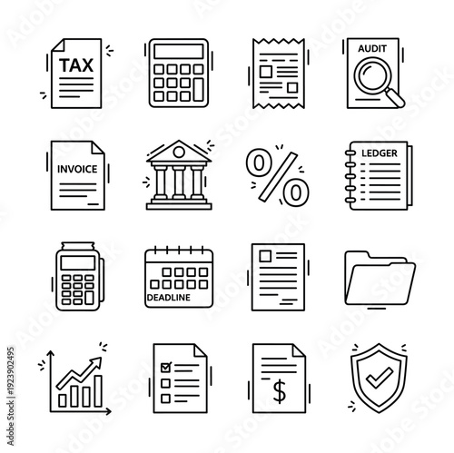 Financial and business icons collection for accounting and management purposes