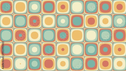 Geometric patterns background loop, animated circles and squares, Animated Mid-Century Modern Geometric Pattern Loop Abstract Composition in Teal, Pale