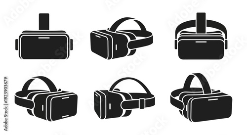 Virtual Reality Headset Icons: Multiple Angles and Views