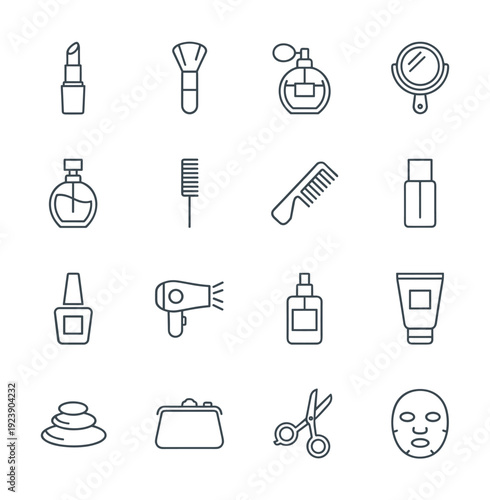 Collection of beauty and personal care icons for grooming and self-care routines