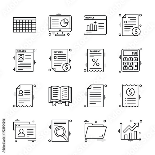 Collection of business and finance icons for digital and print design projects