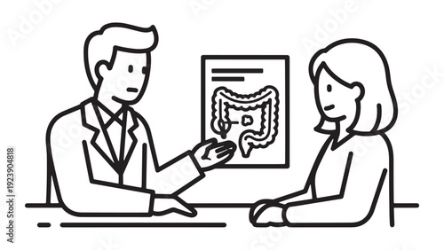 Doctor Consultation Explaining Gastrointestinal Imaging To Patient For Preventive Screening Program Funding And Clinical Service Revenue Strategy