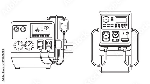 Dual Hemodialysis And Renal Support Systems Technical Line Art For Hospital Infrastructure Investment And Vendor Tender Documentation