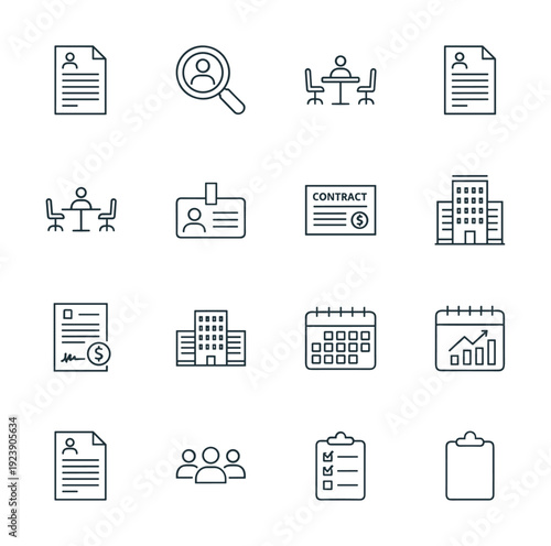 Collection of business and human resources icons for recruitment and employment processes
