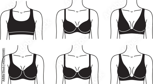 Bra silhouette collection, women underwear vector set, lingerie illustration, female bra types, fashion garment isolated design bundle pack