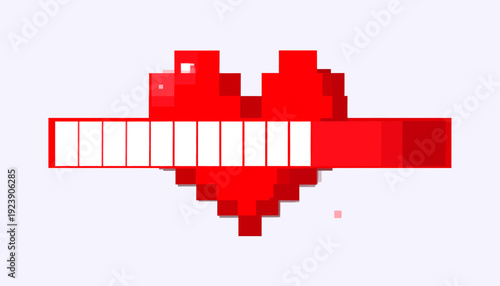 A red pixelated heart with flat design elements displayed on a keyboard key visual representation