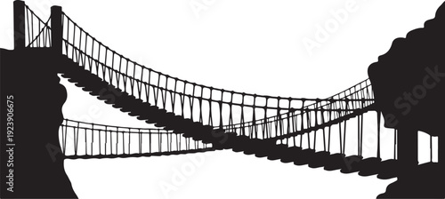 Silhouette of a suspension bridge on a white background