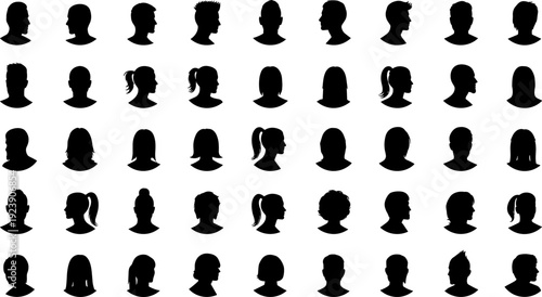 Collection of male and female avatar silhouettes, default profile icons, diverse people heads, vector illustration isolated set on white background