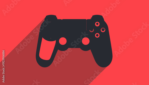 Flat design illustration of a game controller on a red background viewed from directly above