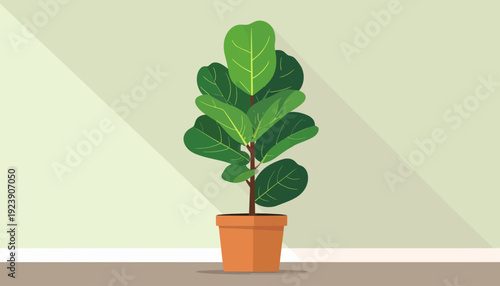A potted plant in a flat design style on a shelf indoors with natural light