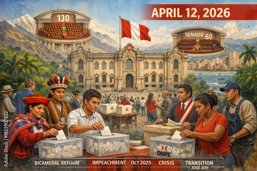 Peru April 12, 2026 general election bicameral restoration Casa de Pizarro Government Palace voting citizens ballot boxes 130 lower house 60 Senate transitional impeachment Jose Jeri