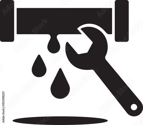 Plumbing repair icon: dripping pipe and wrench