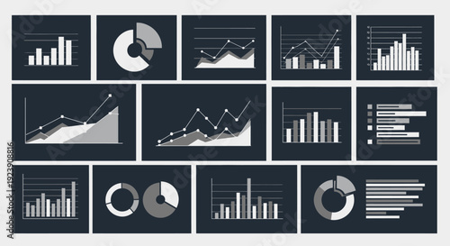 Collection of modern data visualization charts and graphs for analytics and business reporting.