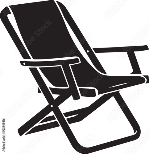 Simple black folding chair with white outline isolated background