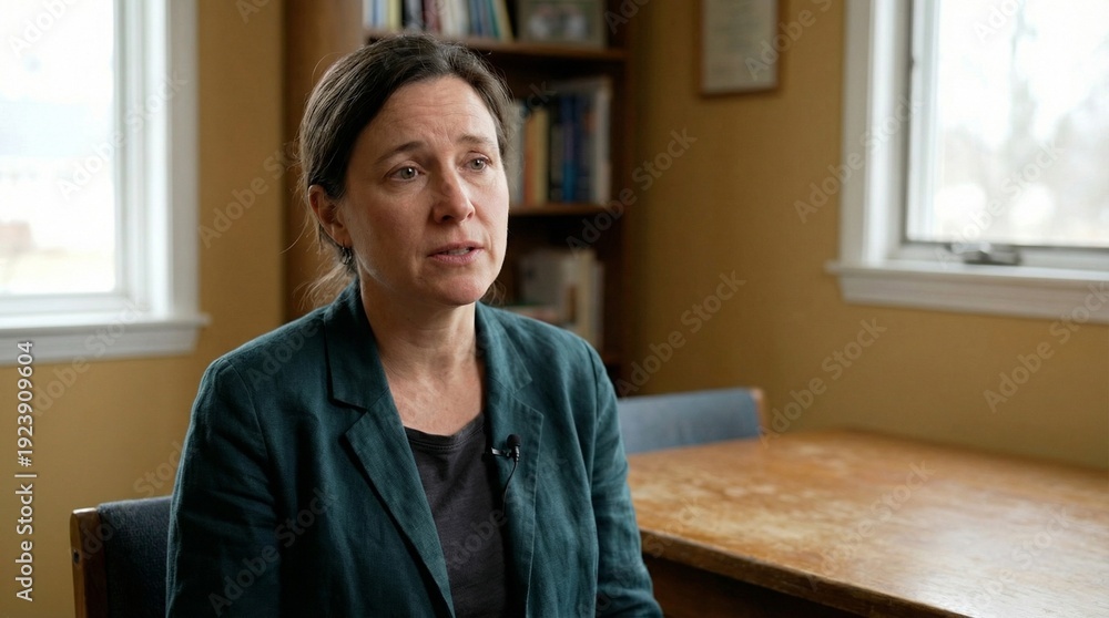Fototapeta premium Serious Woman Discussing Important Matters In Her Home During A Conversation