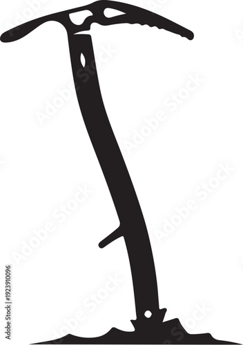 Black Silhouette of an Ice Axe on White Background