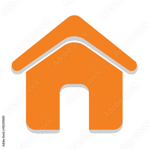 Vibrant orange house symbol with white outline and subtle shadow representing home shelter real estate and residential concepts on a clean white background ideal for property listings and housing