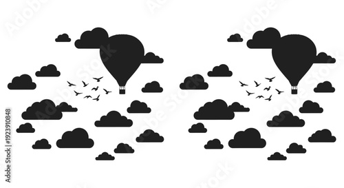 Black clouds and hot air balloons create a striking image silhouette