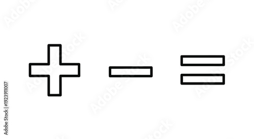 Simple mathematical equation featuring plus minus and equals silhouette