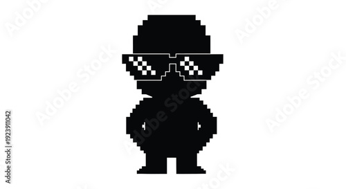 Pixelated character wearing sunglasses a bold graphic silhouette