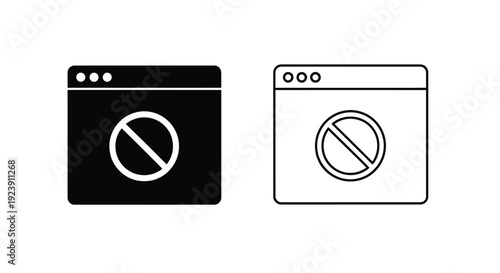 Two computer screens displaying prohibition signs a stark silhouette