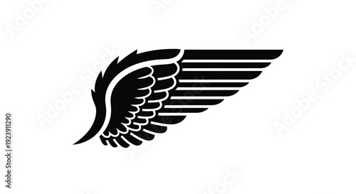 Dramatic black wing design against a white background a striking silhouette