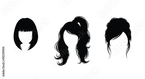 Various women s hairstyles displayed as a striking black silhouette