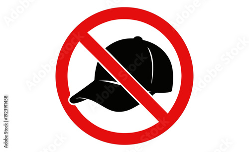 Red circle with diagonal line over black helmet prohibition sign