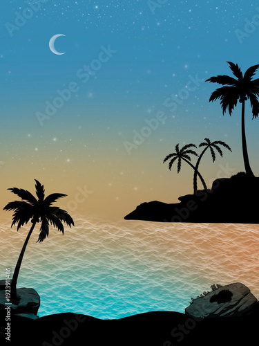tropical beach with palm trees
