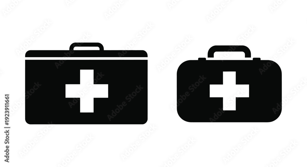 Obraz premium Two medical cases with white crosses a distinct black silhouette