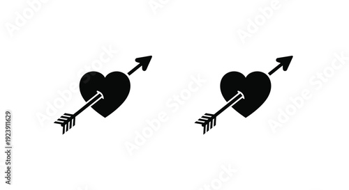 Two pierced hearts with arrows a romantic black graphic silhouette