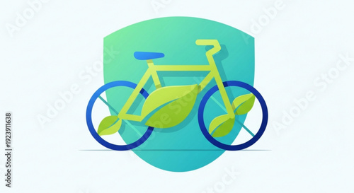 Eco friendly bicycle with leaf design on a green shield background symbolizing sustainable transportation