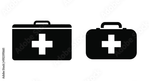 Two medical cases with white crosses a distinct black silhouette