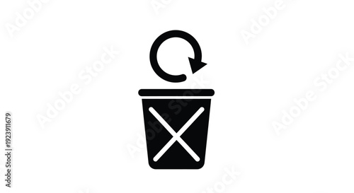 Recycling bin icon with circular arrows a simple black silhouette