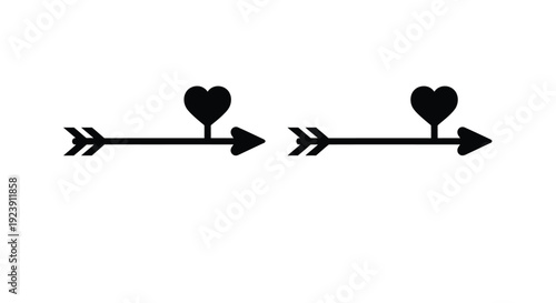 Two hearts pierced by arrows a graphic design silhouette