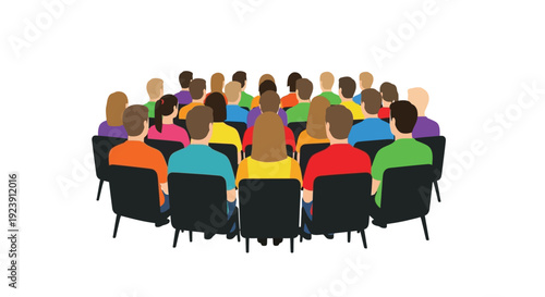 Diverse group of people seated in chairs viewed from behind silhouette