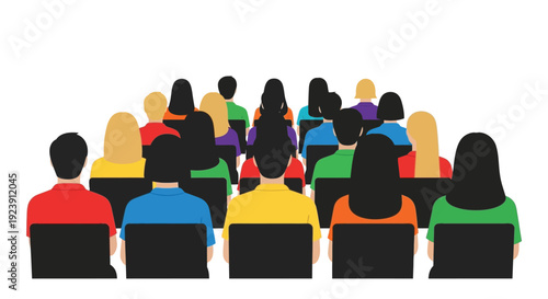 Diverse group of people seated colorful and modern illustration silhouette