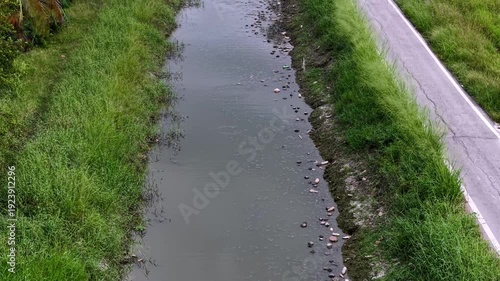 Wallpaper Mural Aerial drone view of rubbish and debris along riverbank Torontodigital.ca
