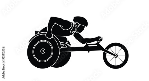 Athlete in racing wheelchair depicted in a striking black silhouette