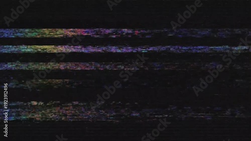 Abstract digital glitch effect with vibrant horizontal static interference, creating a retro analog television screen error background texture for modern design projects