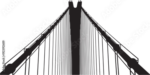 Black and White Illustration of a Suspension Bridge Closeup