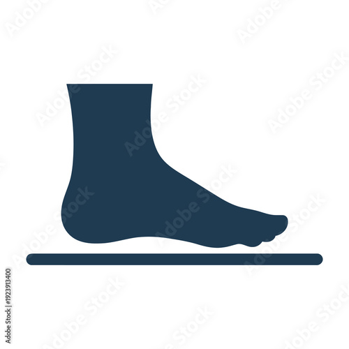 Silhouette of a human foot standing on a flat surface with clear outline and simple design representing foot health biomechanics and podiatry concepts in a minimalist style