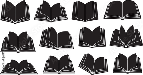 Collection of open and closed black books illustrations
