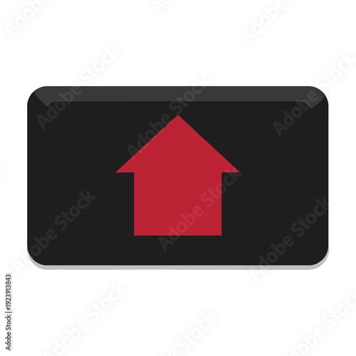 Simple red arrow symbol pointing upwards on a dark rectangular background with rounded corners representing progress growth increase or a positive direction isolated on white